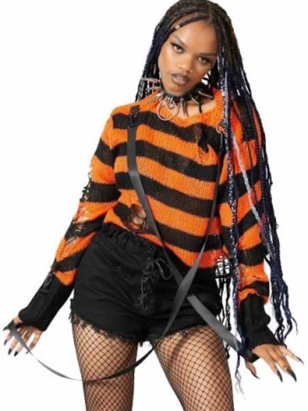 Killstar Creep N' Sleep Knit Orange Striped Sweater NWT Small